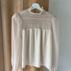 Reformation Brandi Cream Smocked Blouse